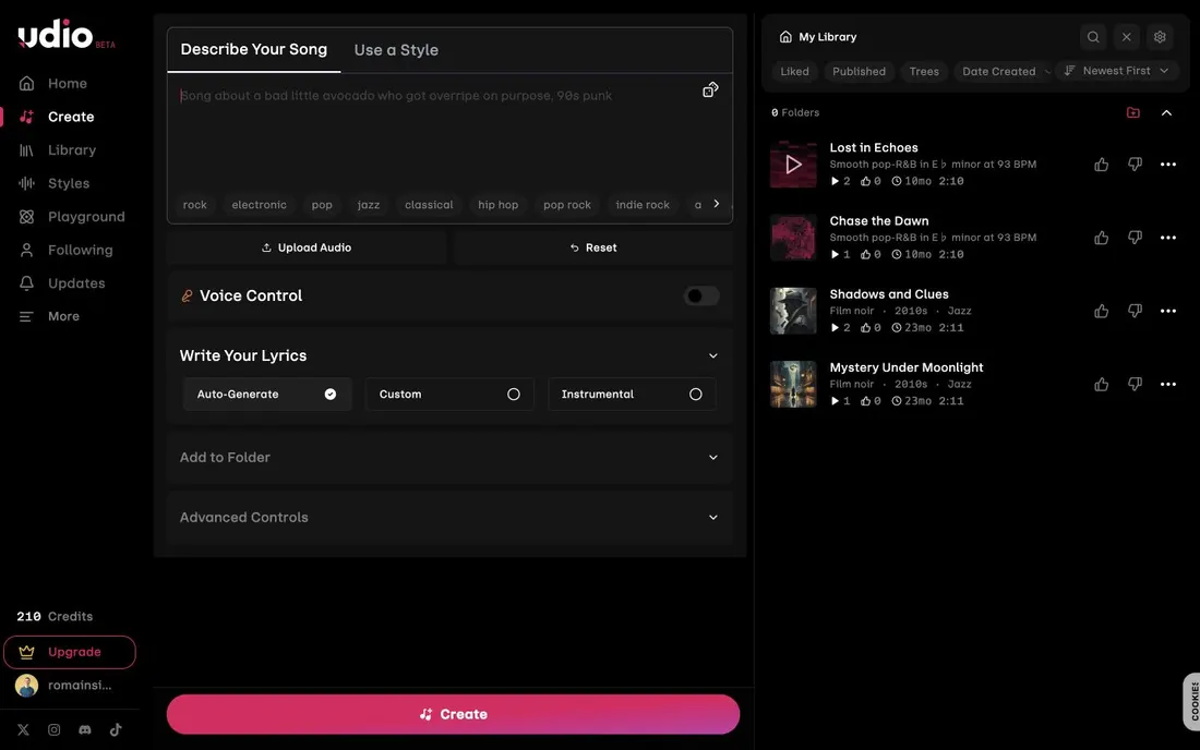 Udio screenshot